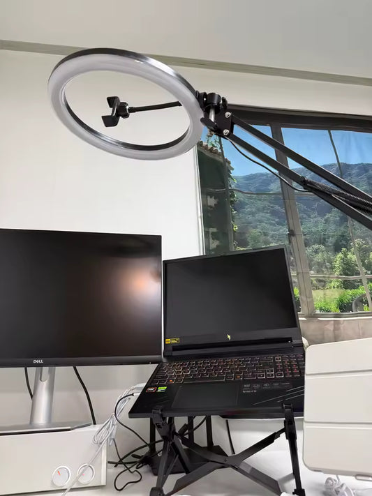 LED Selfie Ring Light with Phone Stand & Adjustable Arm – Dimmable Tripod for Streaming, Makeup & Photography